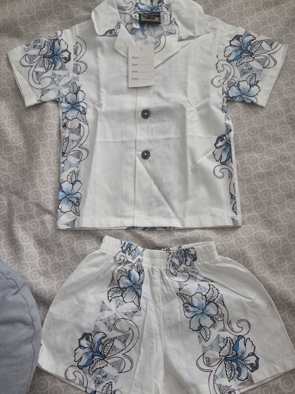 Classic White & Blue Floral Kids Hawaiian Set